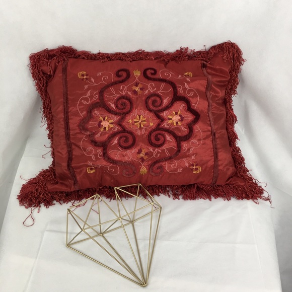 Stratford Home Other - Silk Embroidered Fringe & Velvet Accent Pillow
